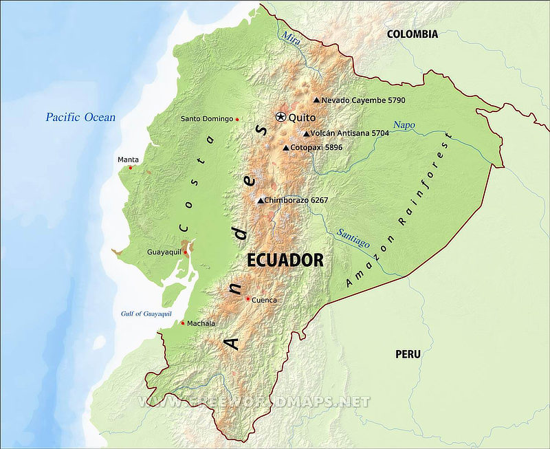 Map of Ecuador in South America 