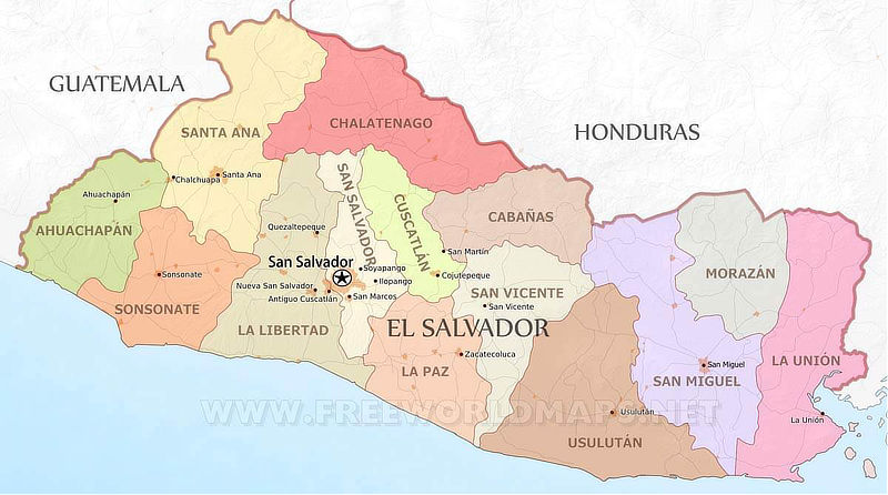 Map of El Salvador in Central America