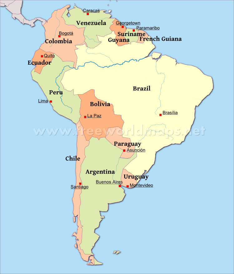 Map showing the location of Ecuador in South America 