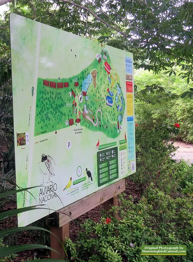 Map of the grounds, exhibits and facilities at the National Aviary of colombia