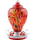 Colorful hand-blown glass hummingbird feeder, 32-oz capacity, with ant moat, hanging hook, rope, brush and service card ... at Amazon